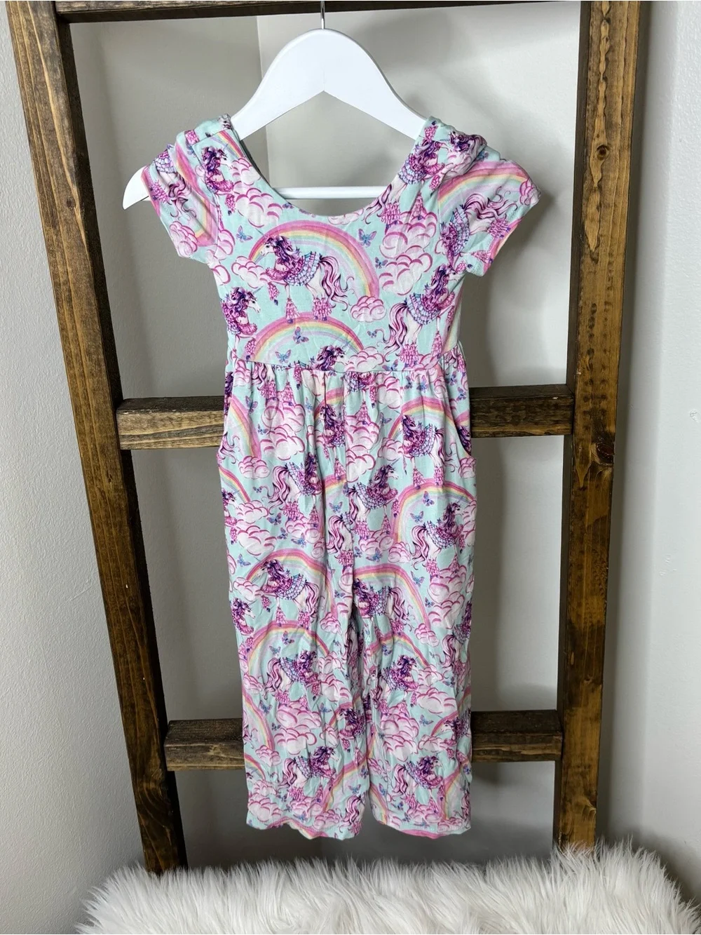 Posh Peanut Girls' Unicorn & Rainbow Knit Jumpsuit Size 18-24M